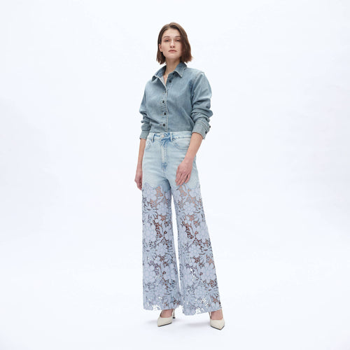Bayeas High Rise Wide Leg  Embroidered Jeans