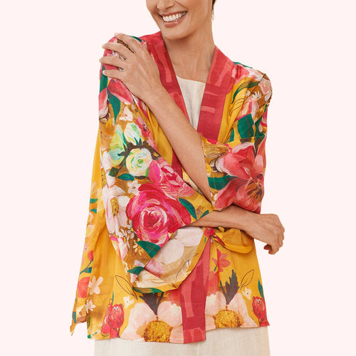 Impressionist Floral Kimono Jacket Mustard