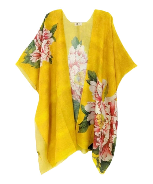 Yellow-Pink Peony Kimono 62645 OSFM