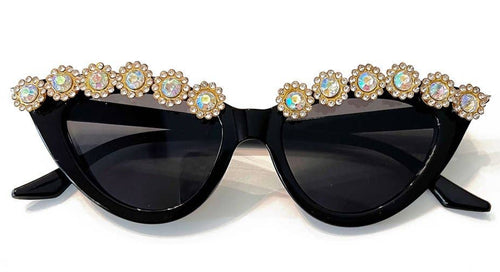 Black/Gold Gem Cat Eye Women's Sunglasses