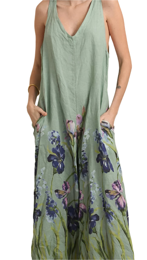 3862 Floral Linen Jumpsuit Romper