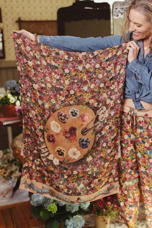Art of Life Floral Bamboo Scarf with Paint Palette