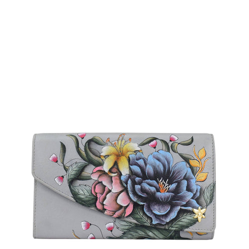 Hand Painted Floral Accordion Flap Wallet - 1174