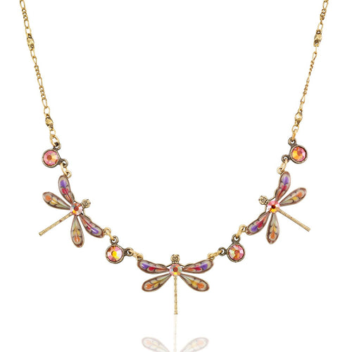 Autumn Ember Blossom Canopy Dragonfly Crystal Necklace