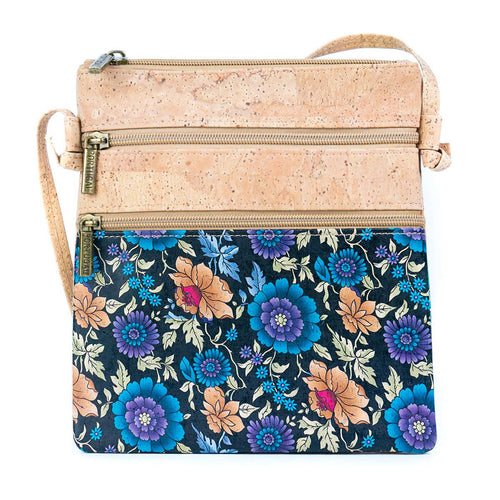 Cork Double Zip Flower Print Crossbody 2314