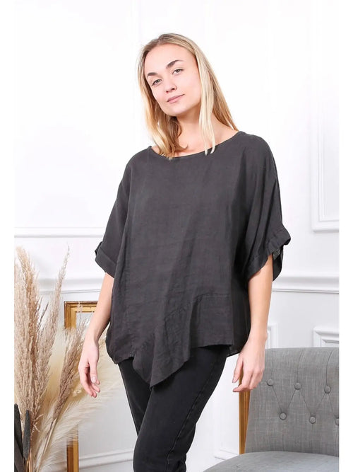 100% Linen Asymmetrical Top - 9655