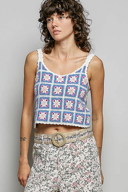 SMC302 Granny Square Crochet Knit Top