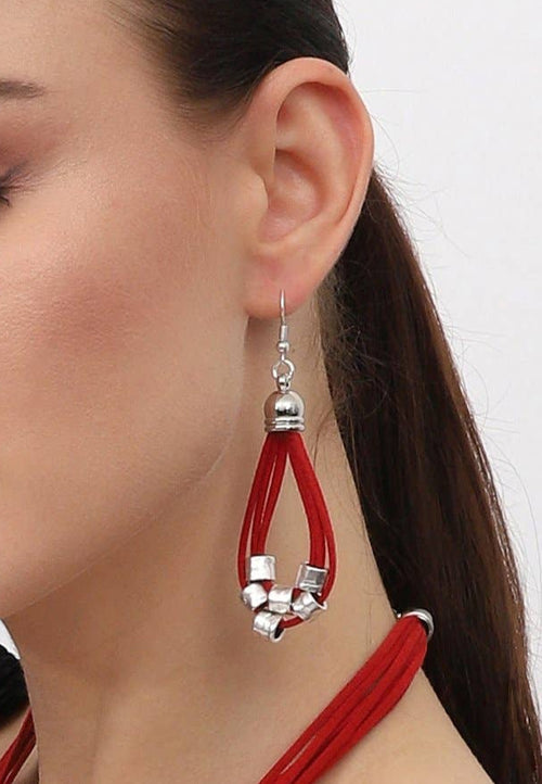 2093 Silver and Red Earrings