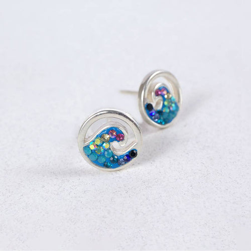 Crystal and Silver Small Free Wave Earring