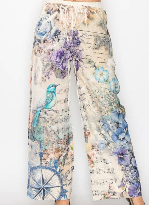 4703 Origami Mesh Bird Floral Pant