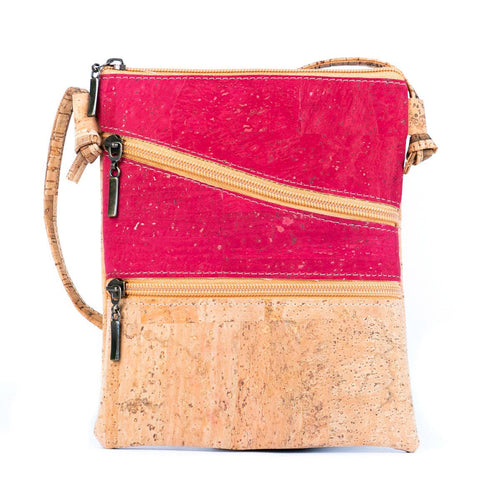 Solid Color Block Triple Zip Cork Crossbody 03