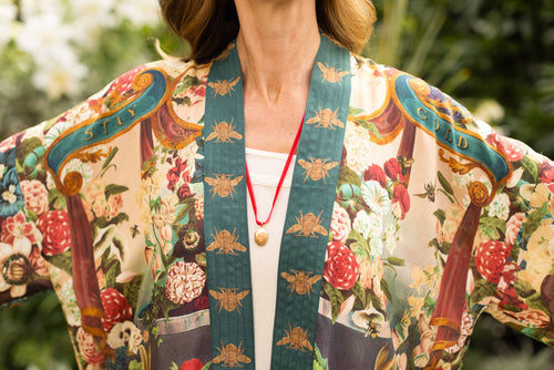 Stay Gold Floral Bamboo Cropped Kimono with Rabbit & Bees