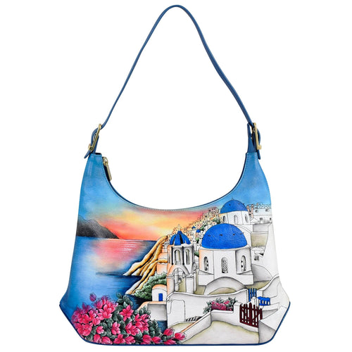 Hand Painted Slim Shoulder Hobo - 714 Santorini