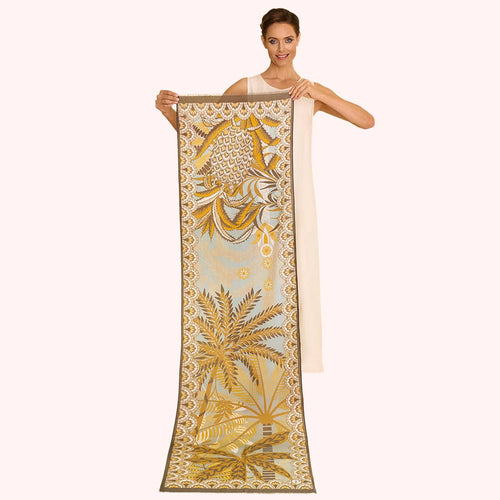 Cotton Scarf - Patterned Palms Blue