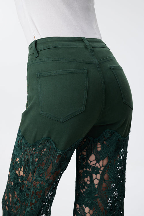 Bayeas Evergreen Wide Leg High Rise Jeans with Lace 8090