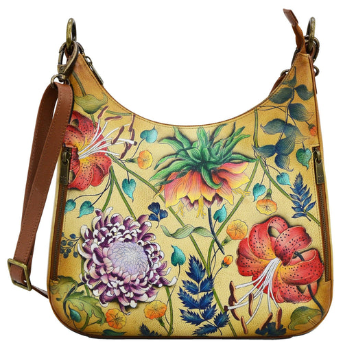 Hand-Painted Leather Convertible Slim Hobo With Crossbody Strap - 662