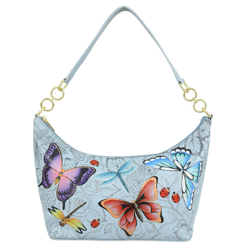 Hand Painted Butterfly Large East/West Hobo - 7571