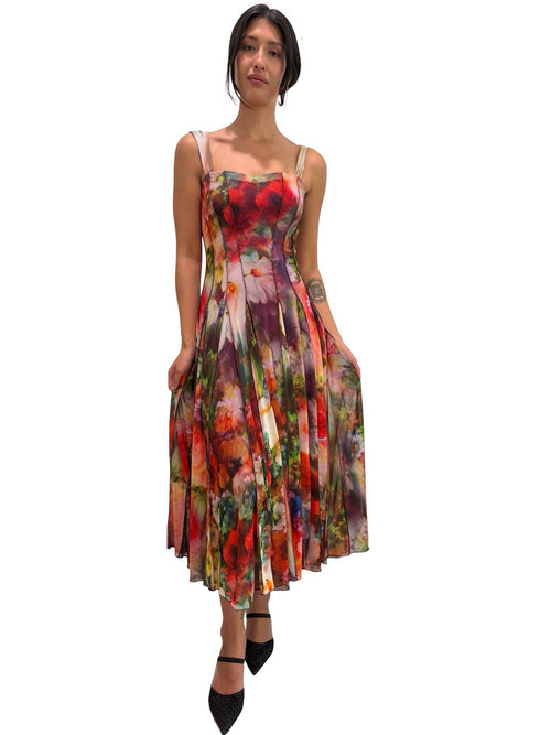 BRUNA Sleeveless Tea Length Fit N Flare Paneled Dress