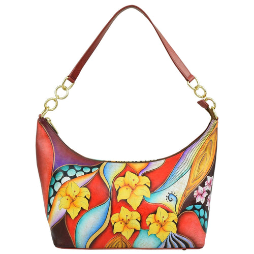 Hand Painted Floral Large East/West Hobo - 7571