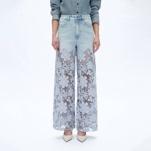 High Rise Wide Leg  Embroidered Jeans