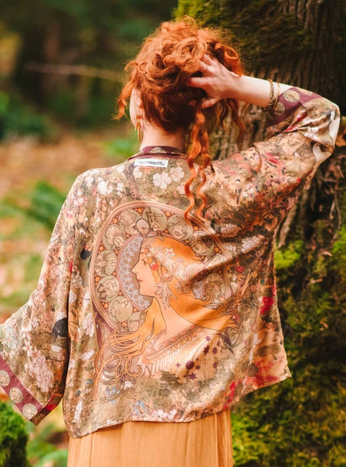 Dreamweaver Cropped Bamboo Kimono Cardigan with Zodiac Signs Pixie Duster