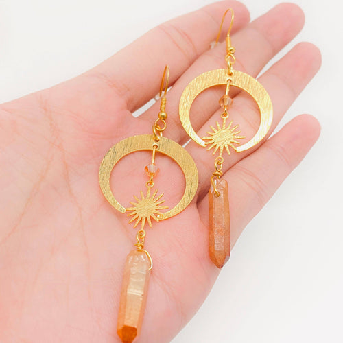 Moon and Stars Irregular Crystal Earrings