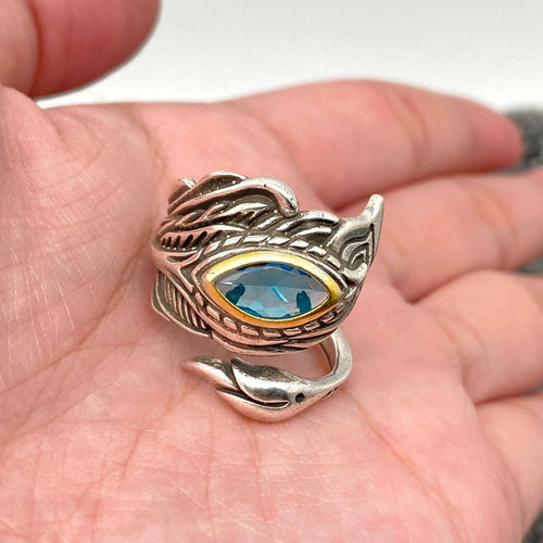 Vintage Blue Feather Shape Silver Plated Ring 60274