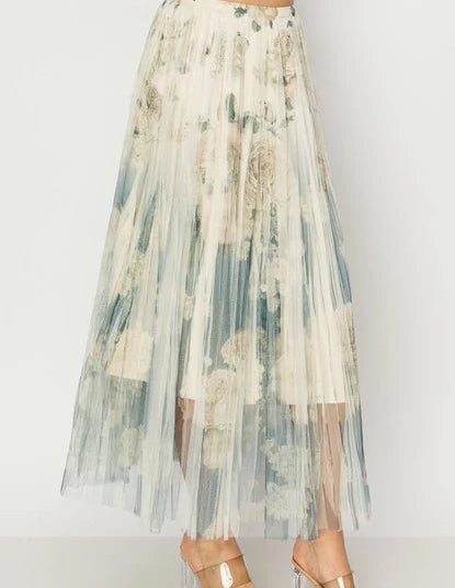 Origami 610 Bg DD Navy Floral Maxi Lined Skirt