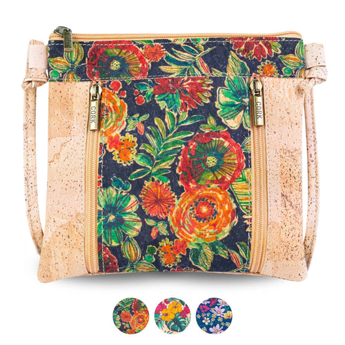 Cork Crossbody Bag with Floral Print - BAGP-342