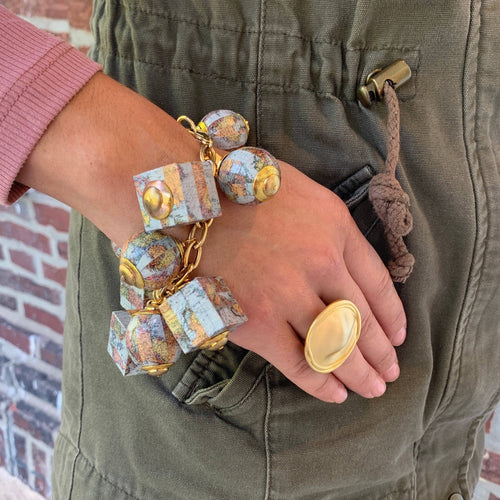 Wanderlust Vintage Map Charm Bracelet