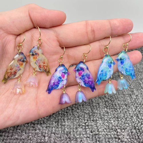 Resin Birds Dangle Earrings