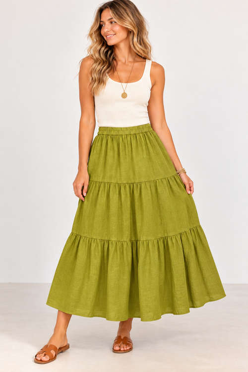 8348 Tiered Linen Skirt