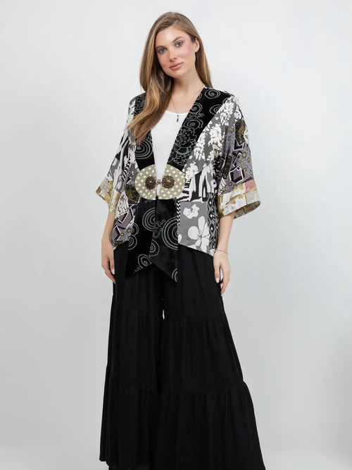 6186 Black White Frog Closure Jacket