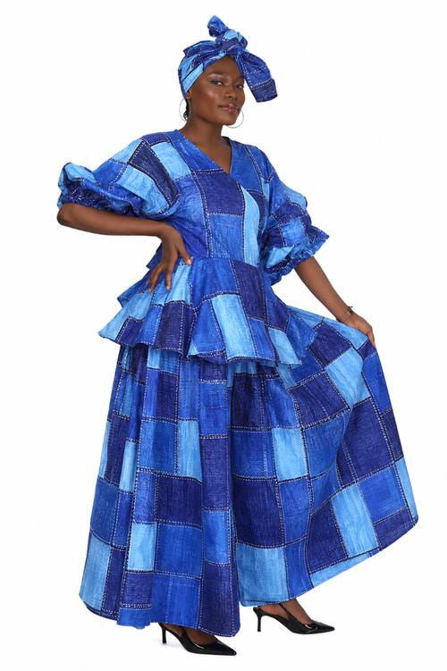 APS-25073-B084 Blue Peplum Top
