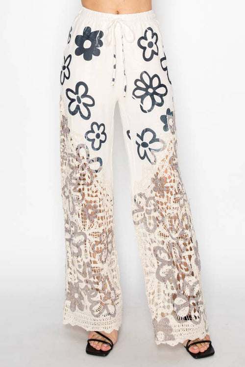Crochet-Detail Lined Drawstring Pants-4899BG New Daisy