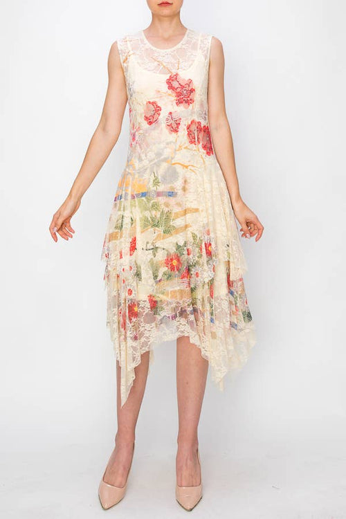 4609 LINED LACE DRESS- 4609 BG J FL