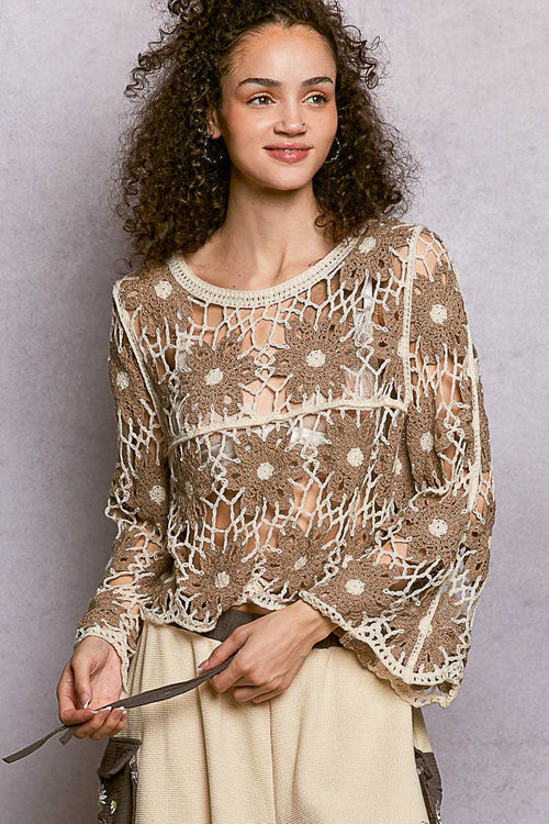 SMC264 Round Neck Crochet Top