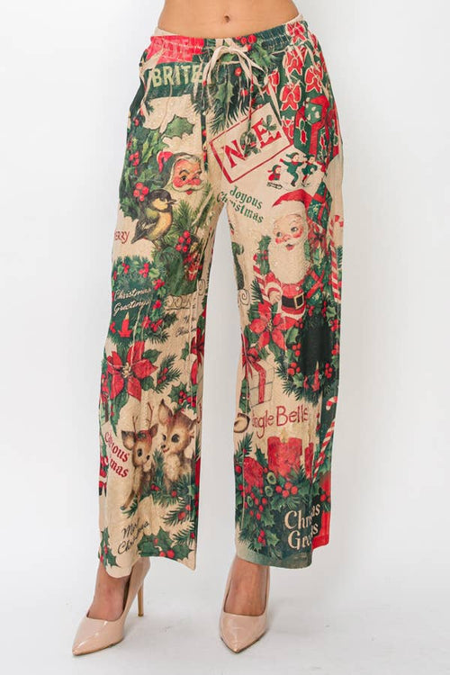 Origami Christmas Lace Patchwork Pants With Elastic Drawstring 4703TP