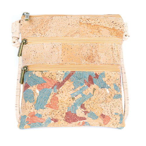 Cork Crossbody Bag with Triple Zippers 321