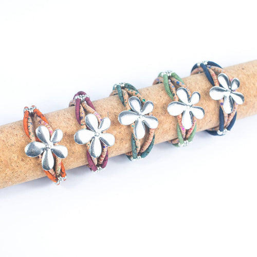 Natural Cork Handmade Bracelet with Metalic Flecks and Flower 479