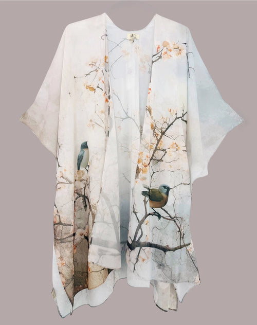 JC Sunny Kimono 91732 Grey Blooms and Birds