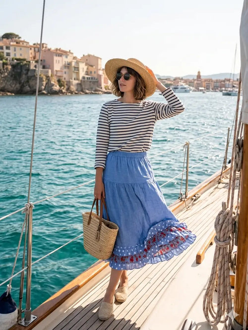 9902 Linen Skirt Liberty and Polka Dots