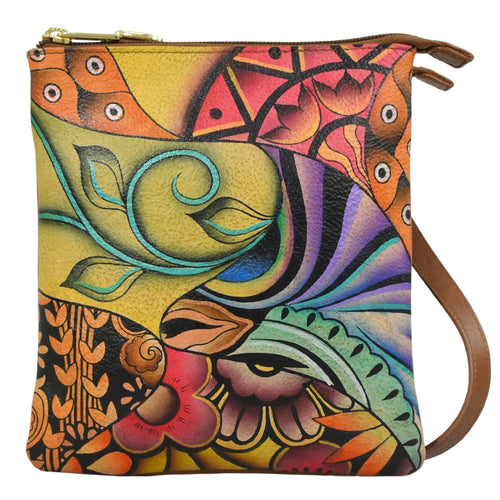 Anuschka Leather Hand Painted Triple Compartment Organizer Crossbody - 7443 PWG