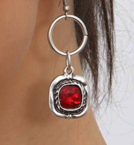 Red Crystal Stone Pendant Chain Earrings 1244