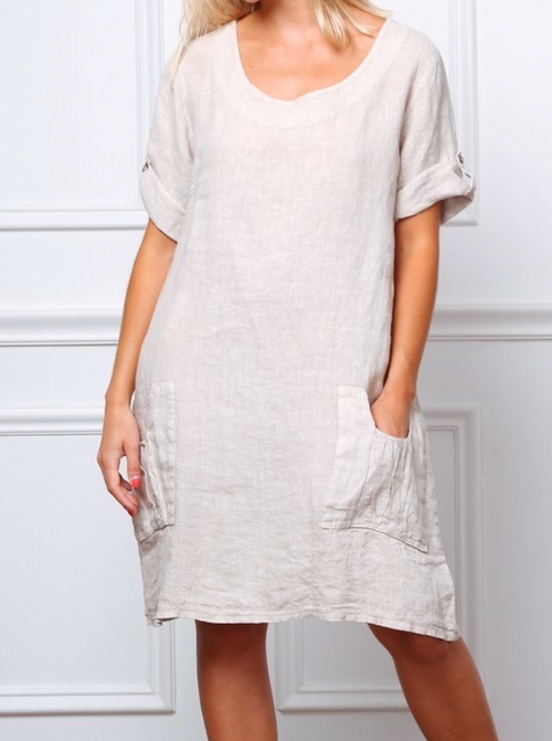 8120 Linen Pocket Bubble Dress