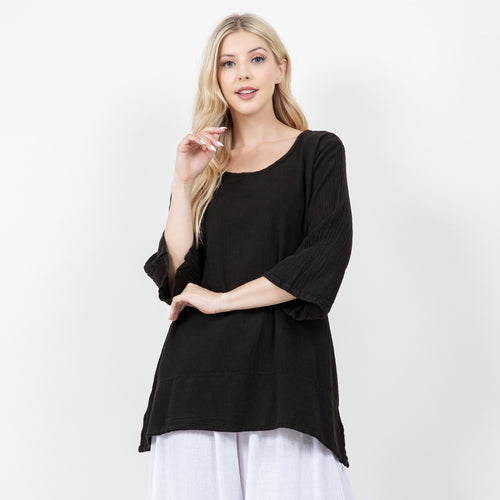 The Liz Drop Hemline Tunic Style Top in 100% Cotton Gauze