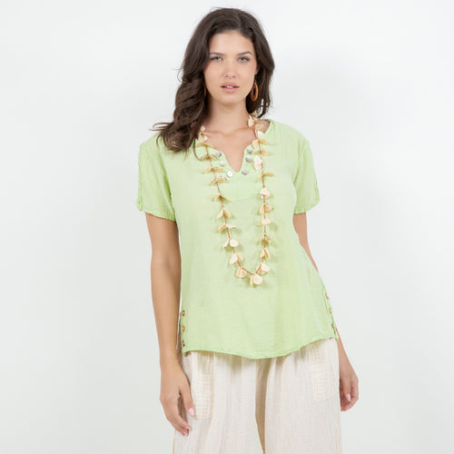 Lauren Top- Scoop Bottom Button Details