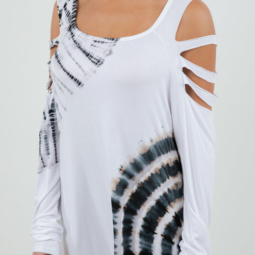 Soft Split Shoulder Starcrest Print Dress