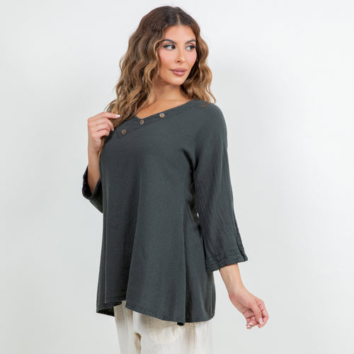 Lu V-Neck Top 100% Cotton Gauze