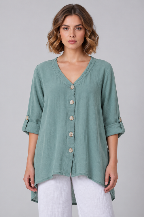 Petunia Cotton Gauze Top Button Front Top